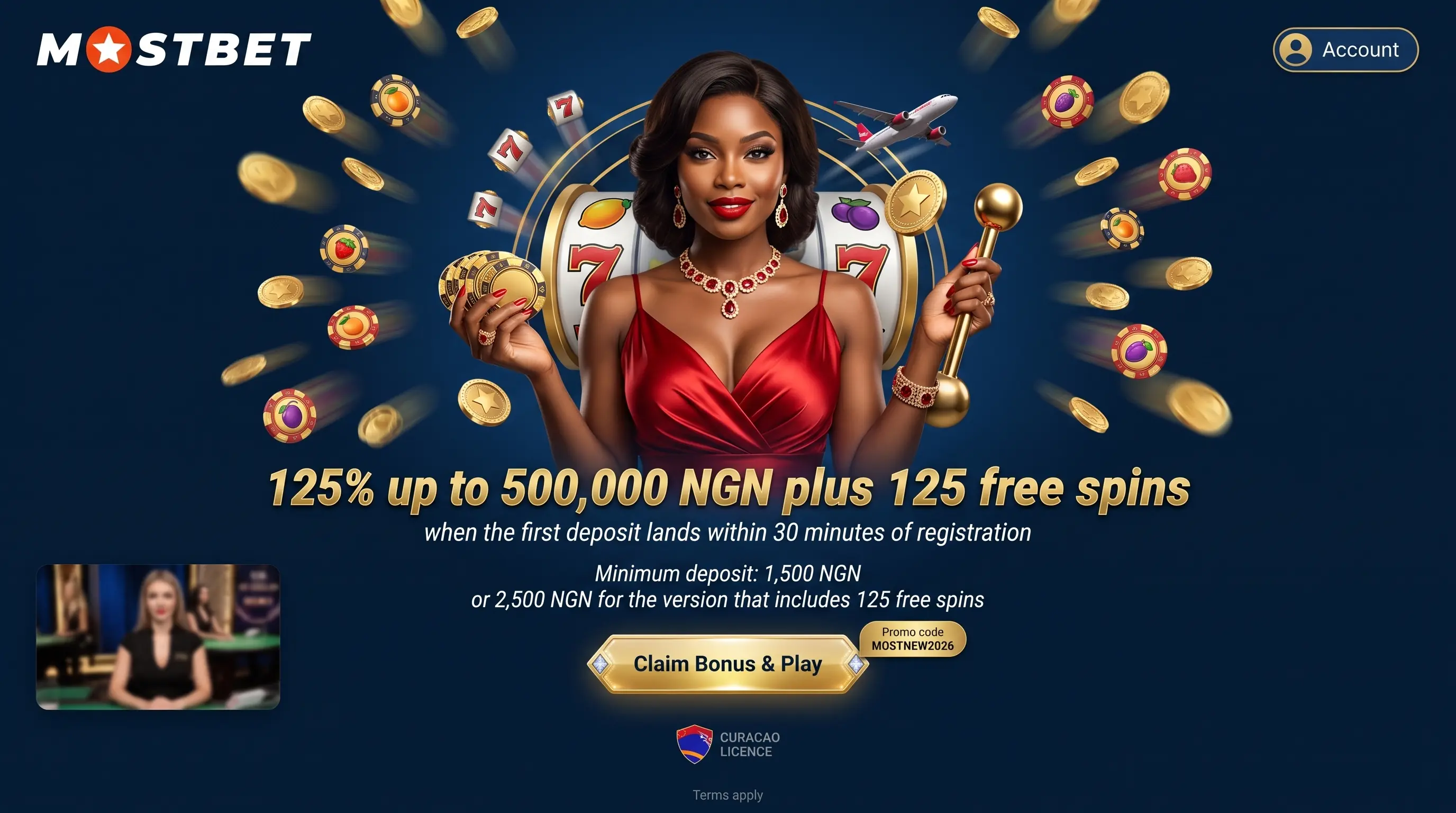 Mostbet casino lobby in Nigeria with slots, live tables and naira balance
